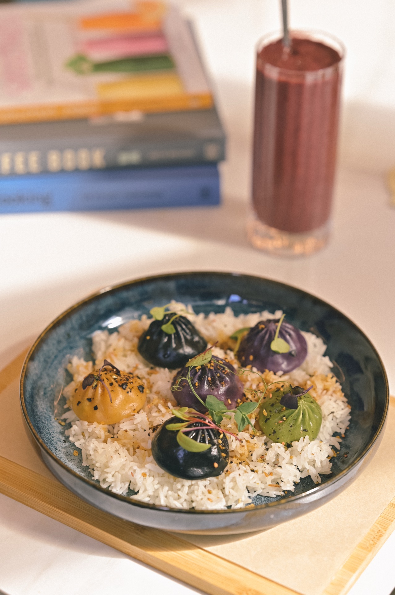 Colorful dim sum on rice