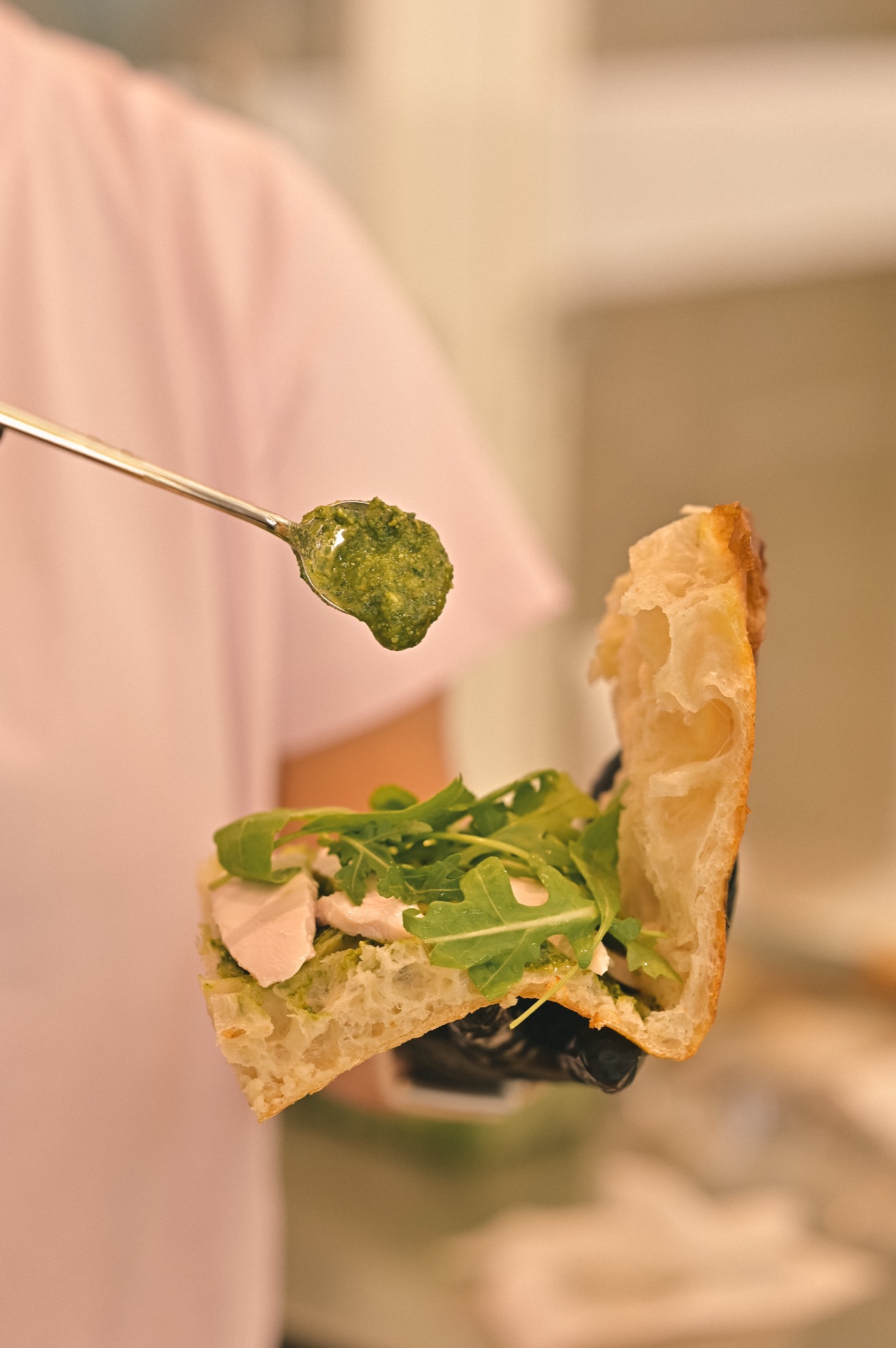 Focaccia sandwich with pesto