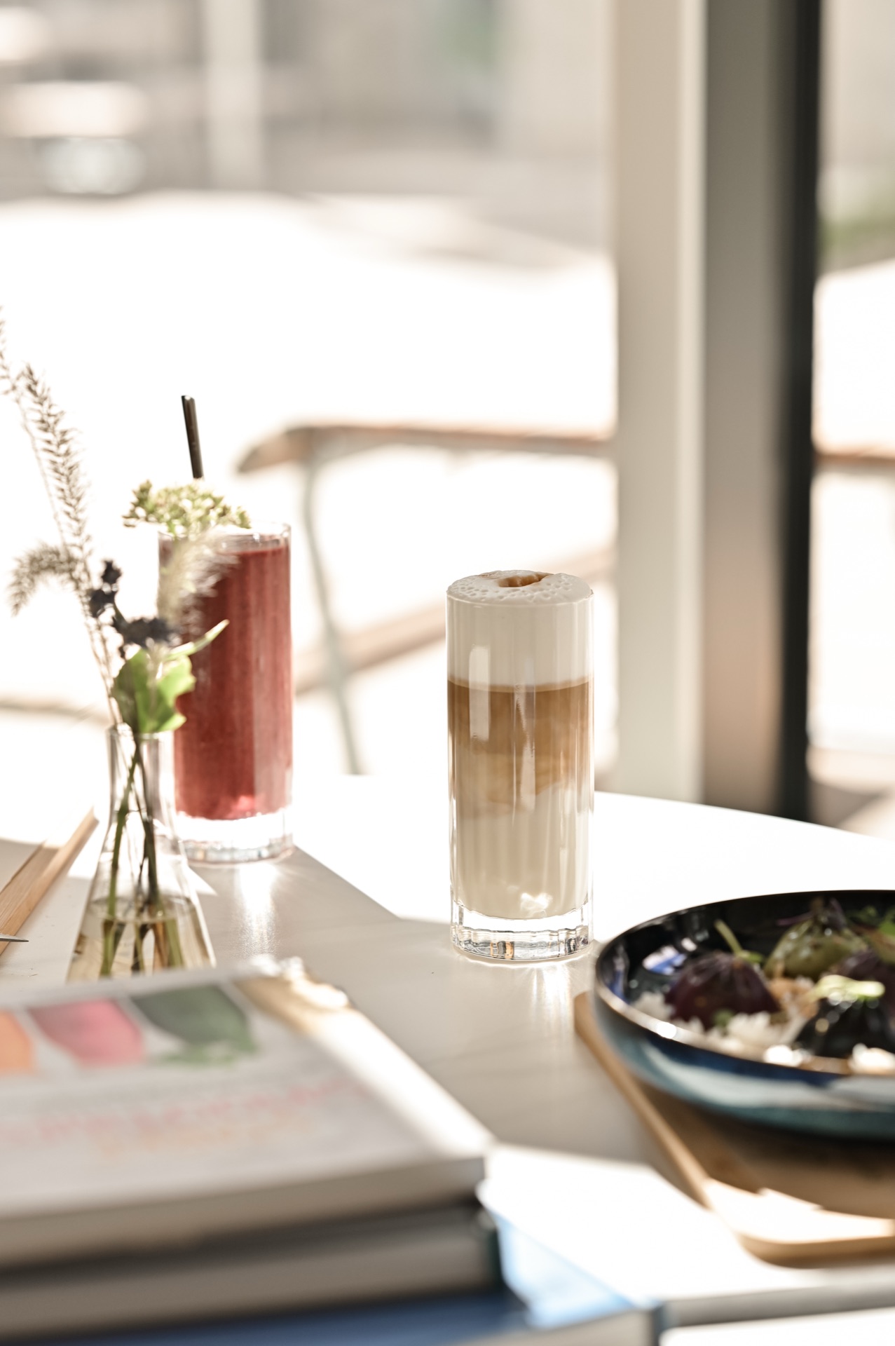 Layered latte and berry smoothie