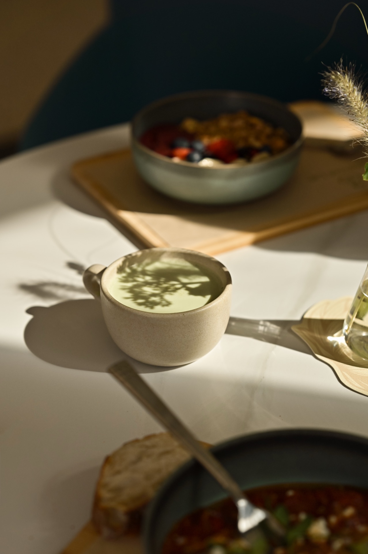 Matcha latte on cafe table